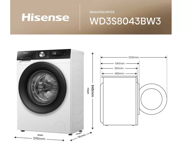 HISENSE 3S Series WD3S9043BW3 WiFi-enabled 9 kg Washer Dryer - White - Image 5