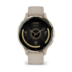 Garmin Venu 3S Soft Gold Stainless Steel Bezel 1.2-Inch AMOLED Touchscreen Display Smart Watch with 41mm French Gray Case and Silicone Band