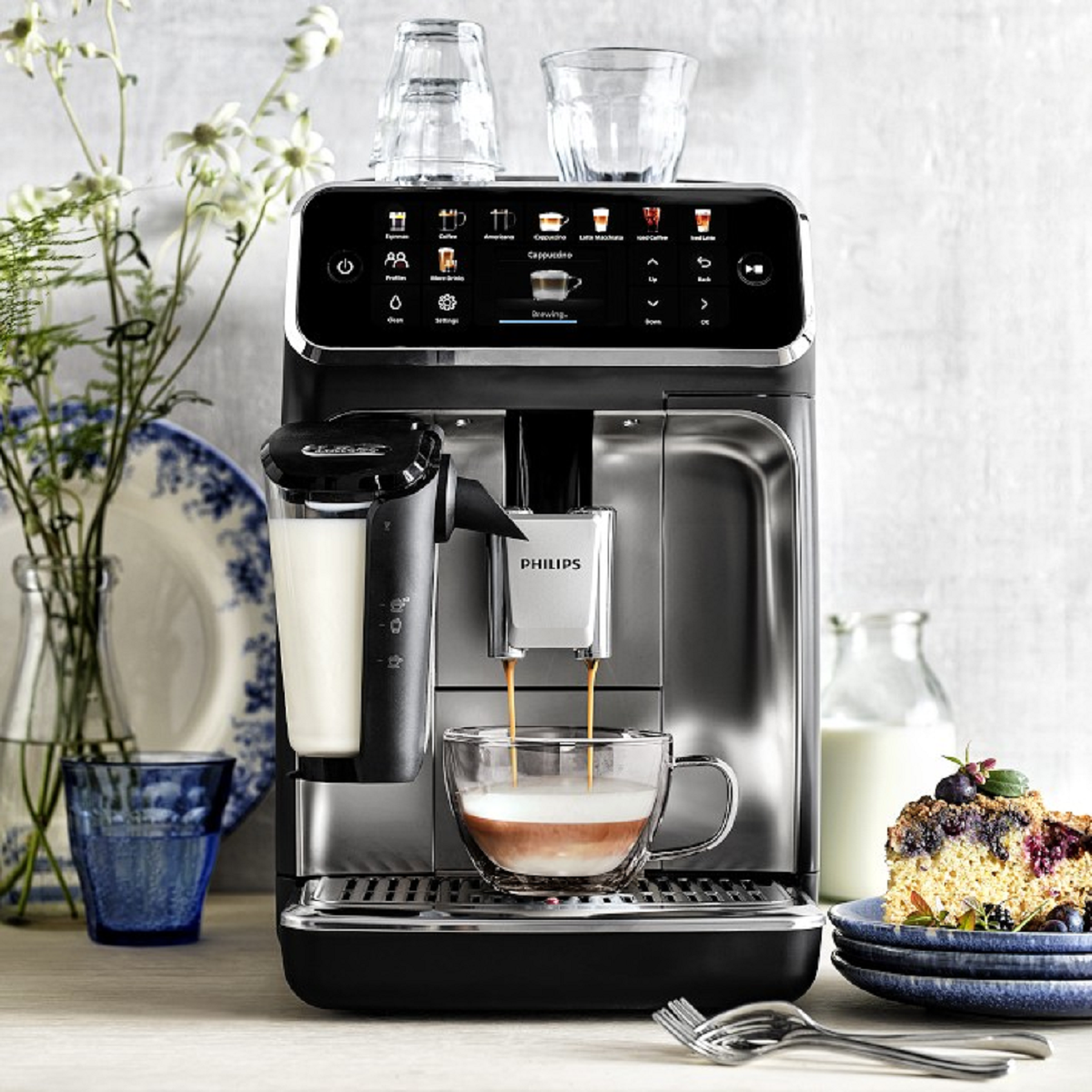 PHILIPS 5500 Series Fully Automatic Espresso Machine - LatteGo Milk System, 20 Coffee Varieties, Intuitive Touch Display, SilentBrew, 100% Ceramic Grinder, AquaClean Filter